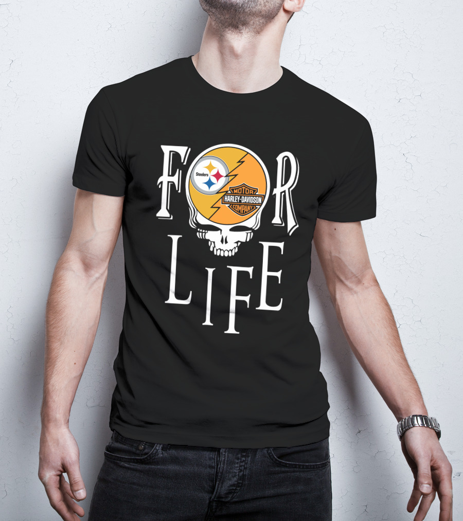 Pittsburgh Steelers Harley Davidson Skull For Life Nfl Fandom T-Shirt
