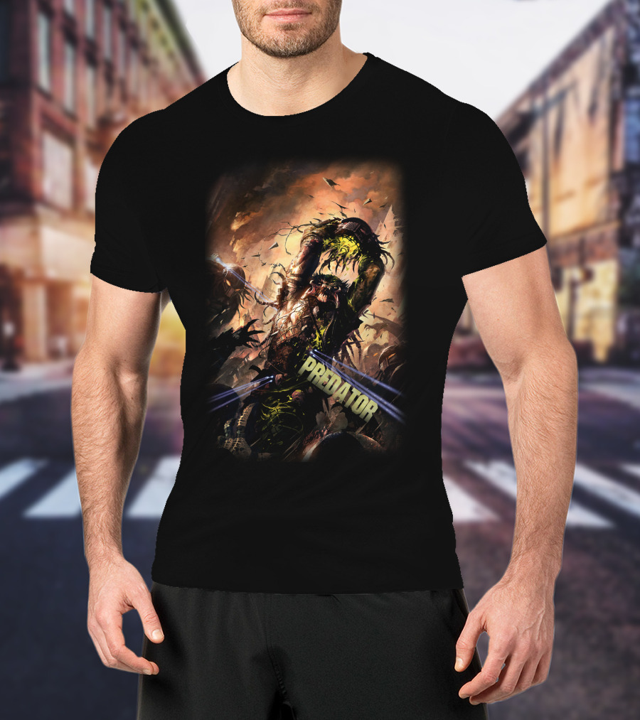 Predator Alien Creature Battle Scene T-Shirt