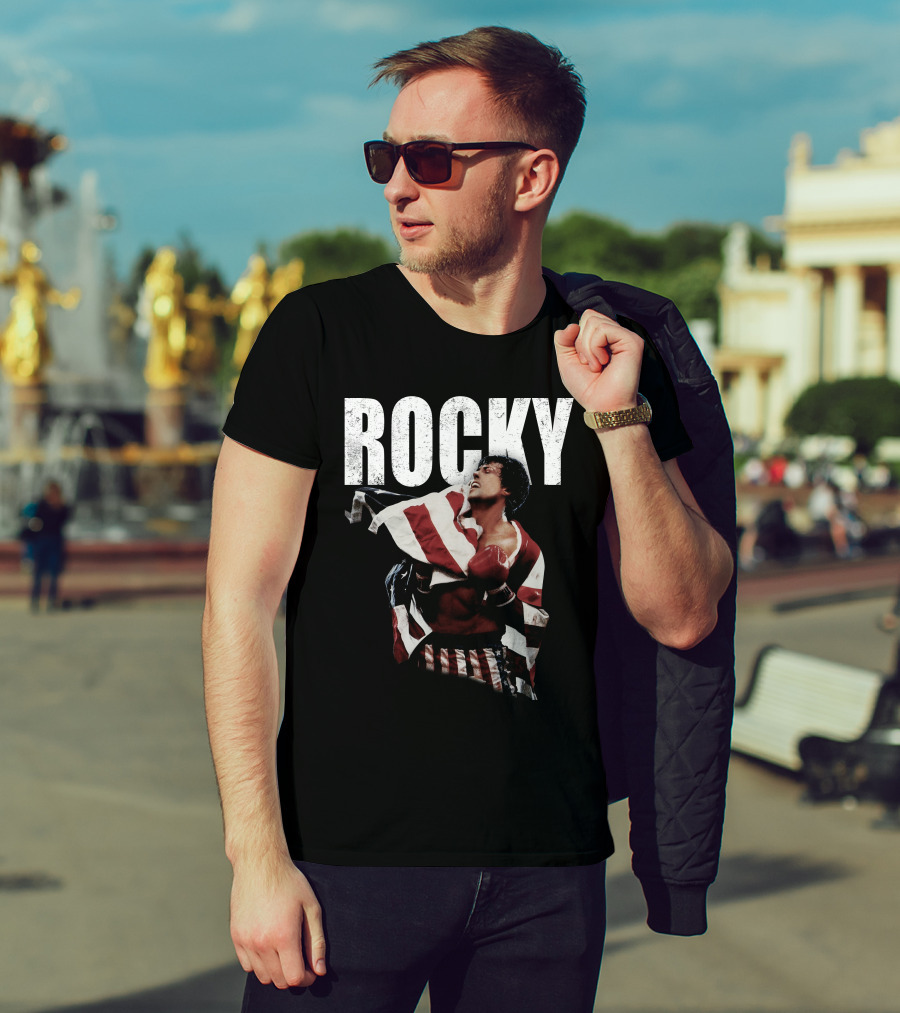 Rocky American Flag Victory Pose T-Shirt