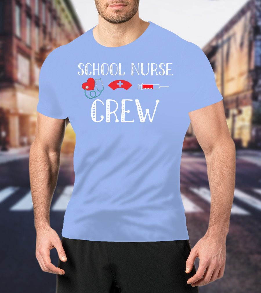School Nurse Crew Heart Stethoscope Cap Syringe T-Shirt