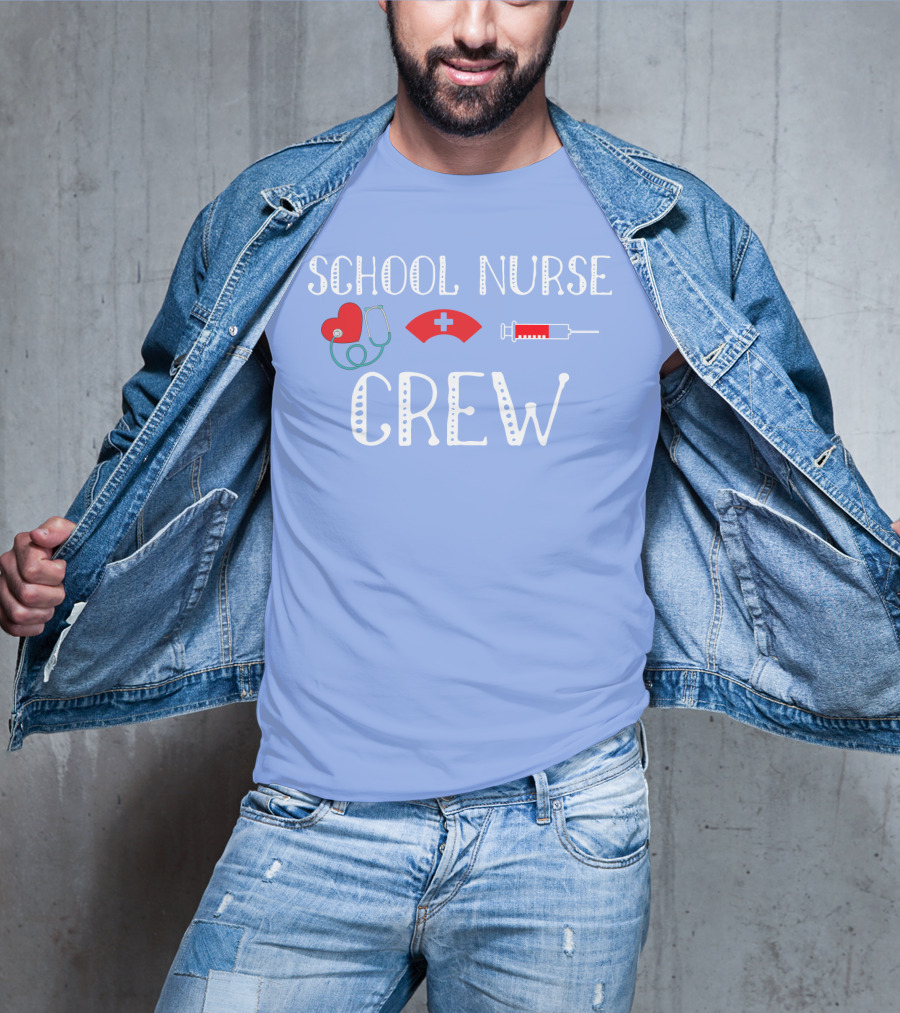 School Nurse Crew Heart Stethoscope Cap Syringe T-Shirt