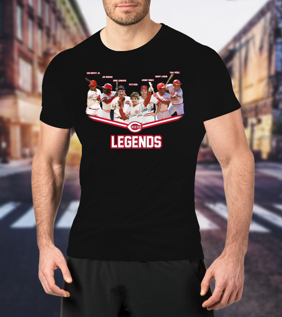 Reds Legends Ken Griffey Jr Joe Morgan Ernie Lombardi Pete Rose Johnny Bench Barry Larkin Tony PErez T-Shirt