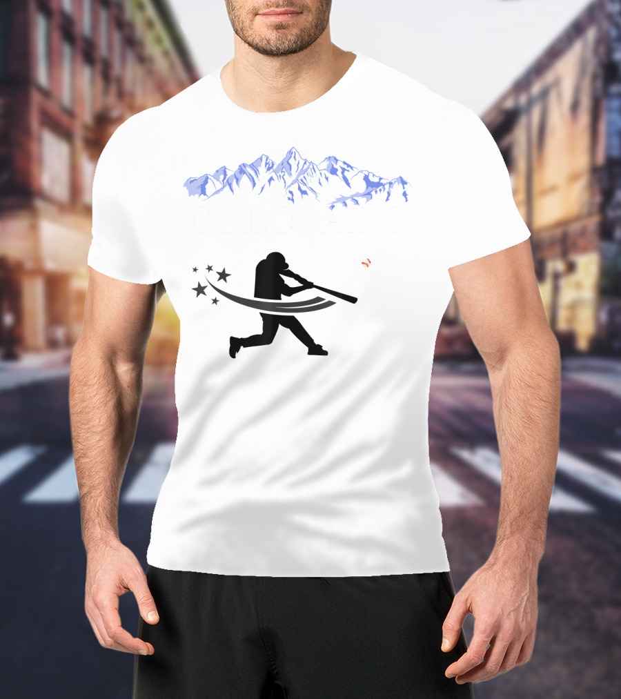 Colorado Rocky Mountain Baseball Silhouette And Stars T-Shirt