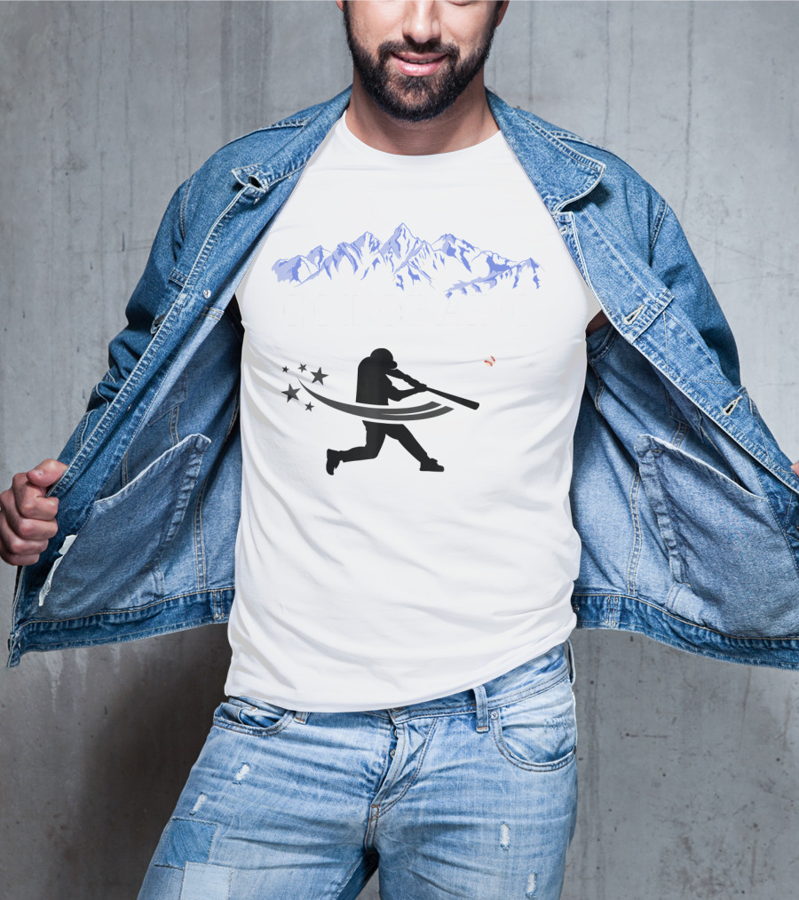 Colorado Rocky Mountain Baseball Silhouette And Stars T-Shirt