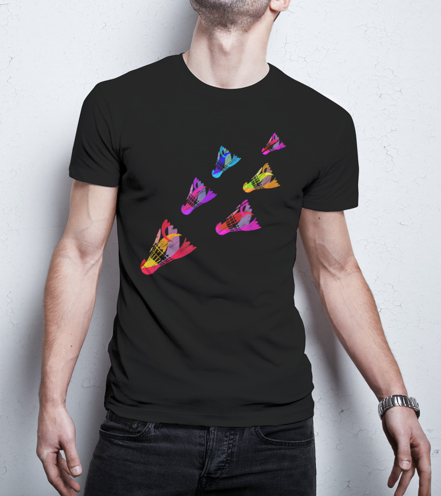 Colorful Sports Shuttlecock Illustration With Badminton Motif T-Shirt