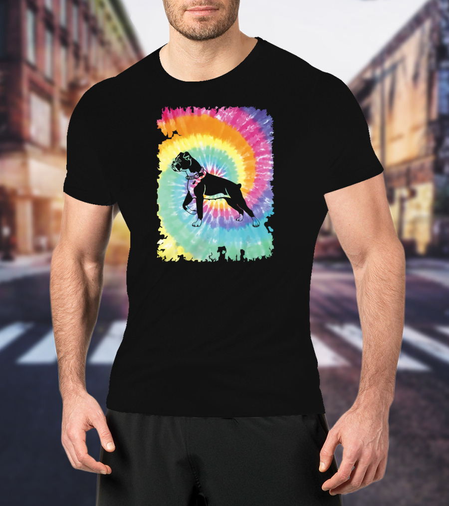 Colorful Tie Dye Boxer With Family Rainbow Spiral T-Shirt