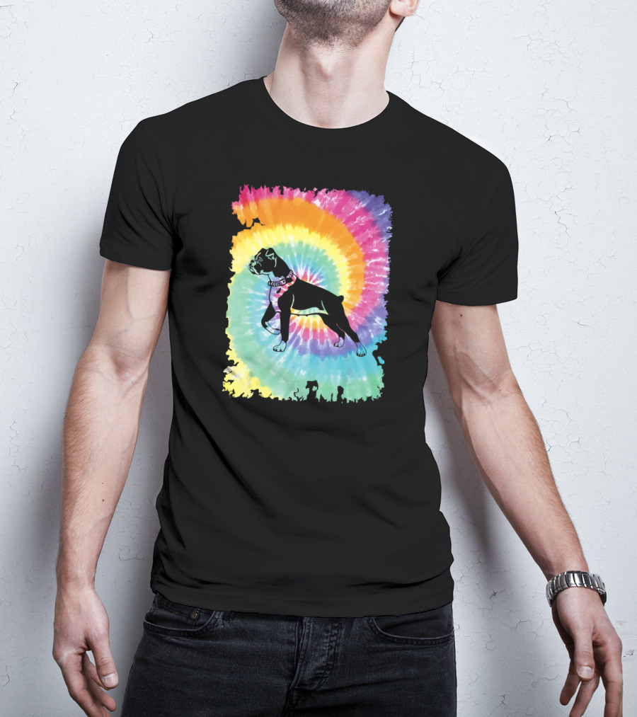 Colorful Tie Dye Boxer With Family Rainbow Spiral T-Shirt