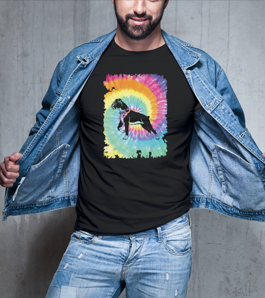 Colorful Tie Dye Boxer With Family Rainbow Spiral T-Shirt