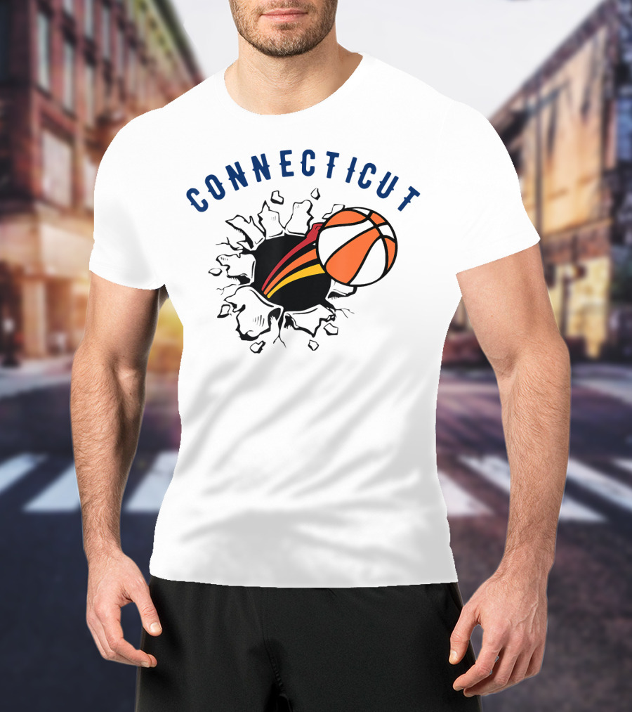 Connecticut Basketball Burst Design With Basketball T-Shirt