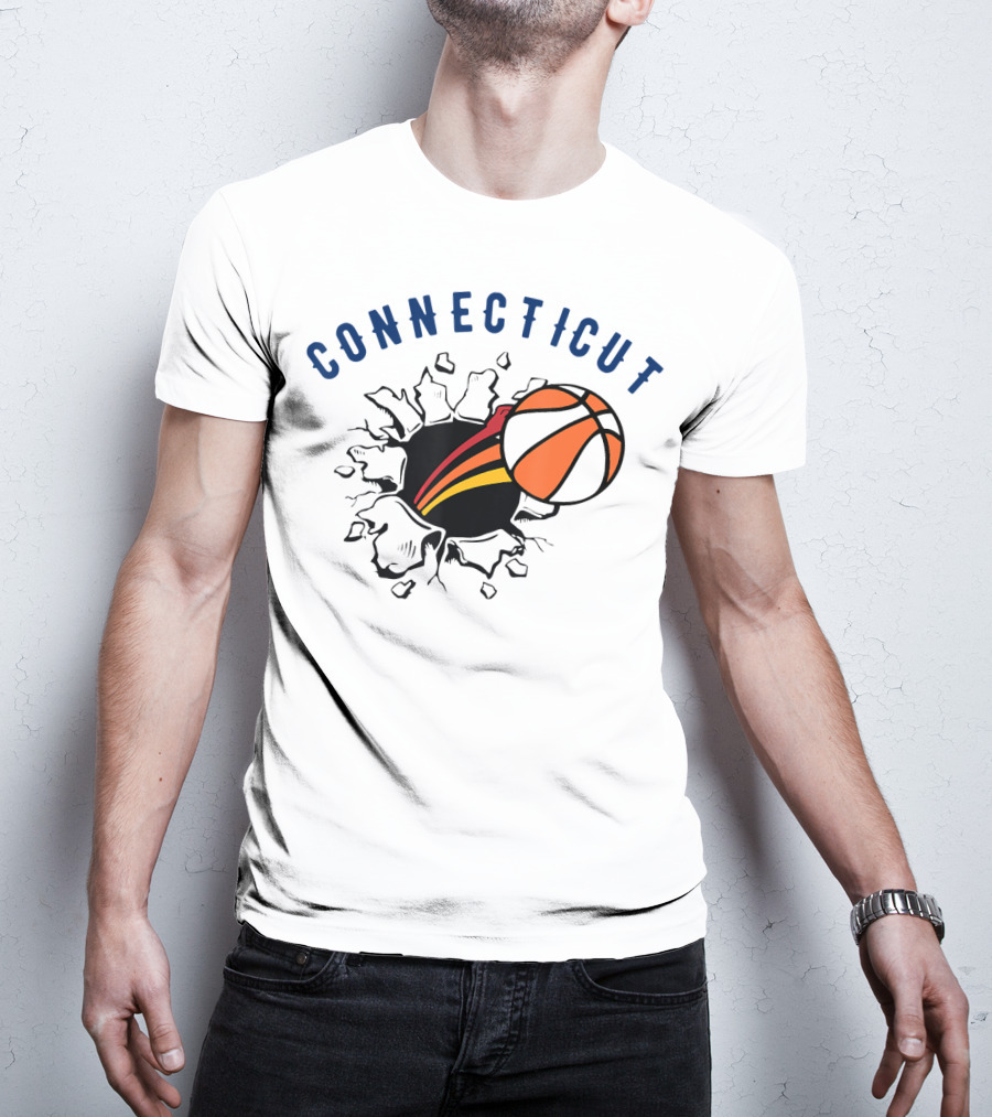 Connecticut Basketball Burst Design With Basketball T-Shirt