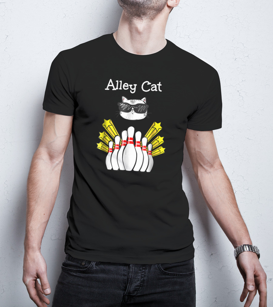 Alley Cat Cool Funny Bowling Stars And Pins T-Shirt