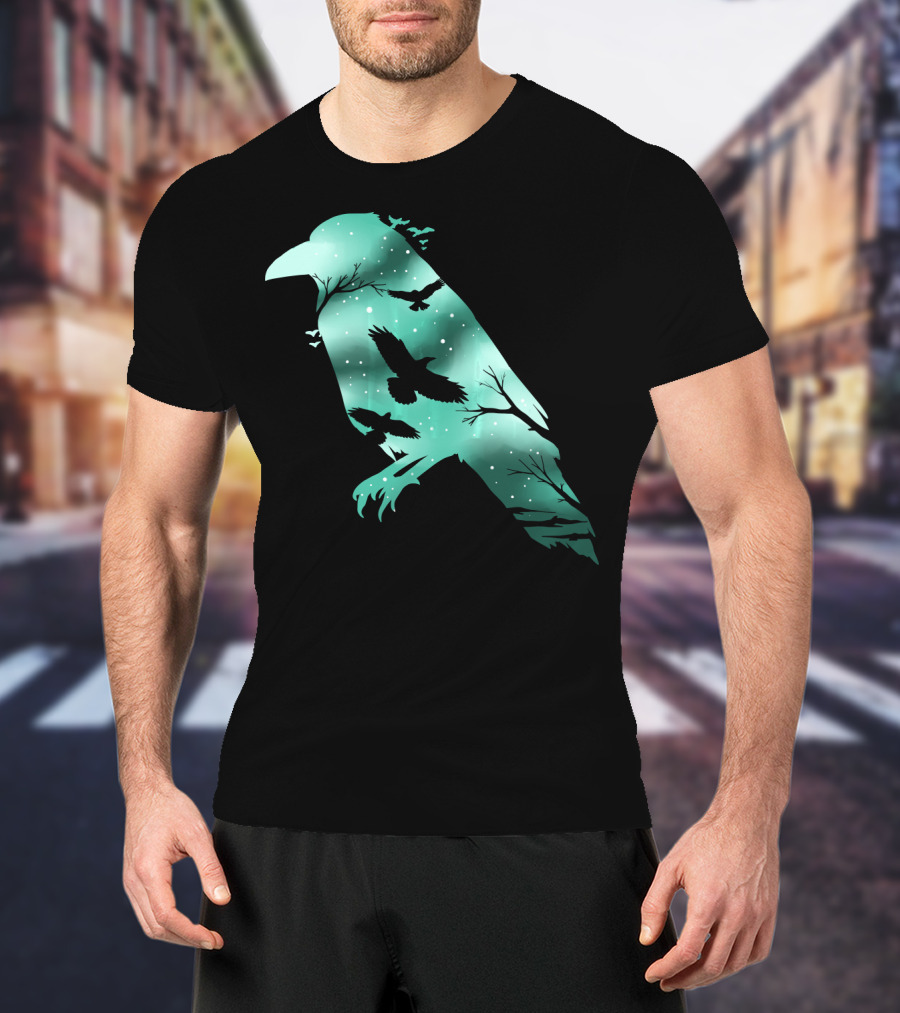 Cool Crow Bird Silhouette Night Sky Scene T-Shirt