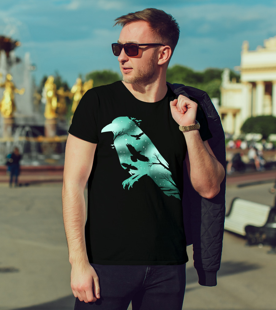 Cool Crow Bird Silhouette Night Sky Scene T-Shirt