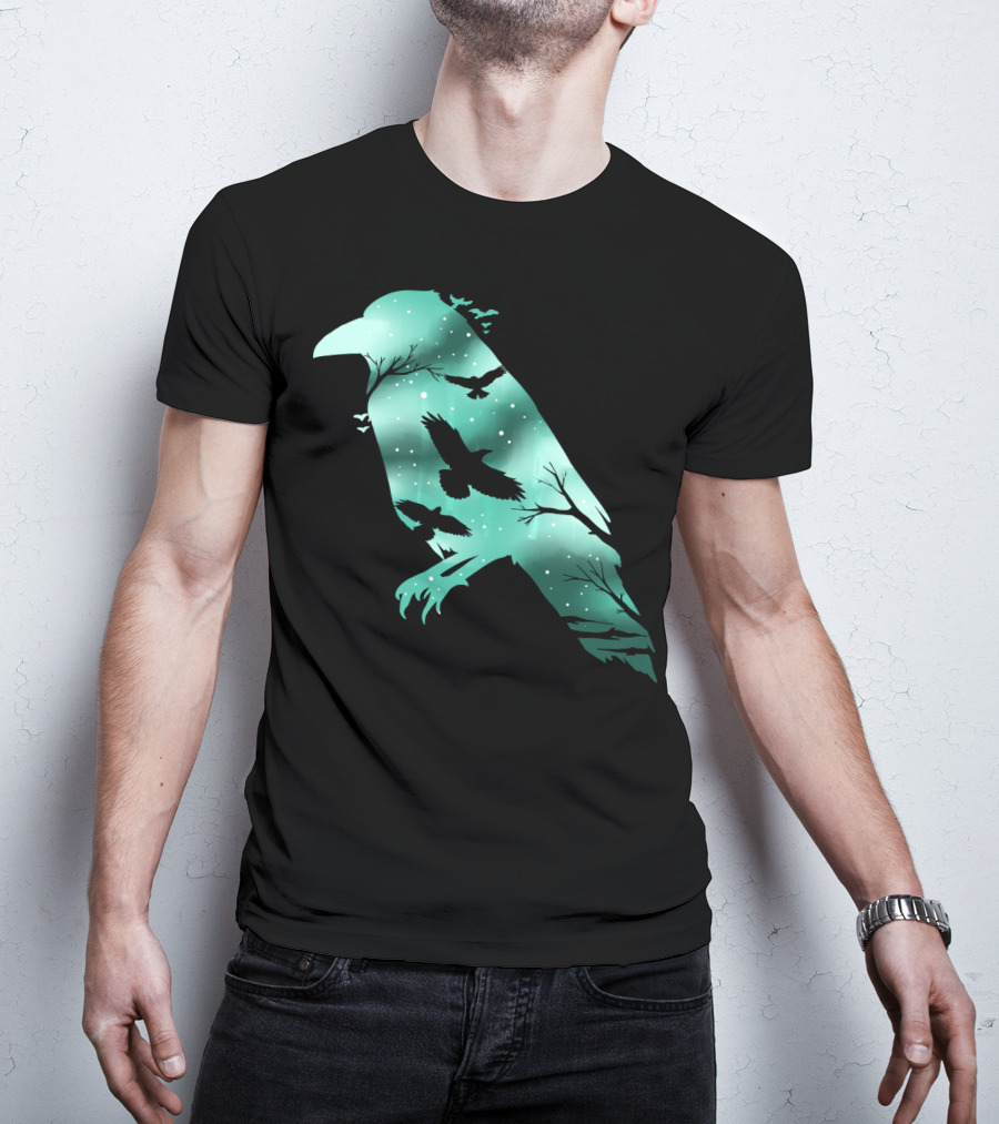 Cool Crow Bird Silhouette Night Sky Scene T-Shirt