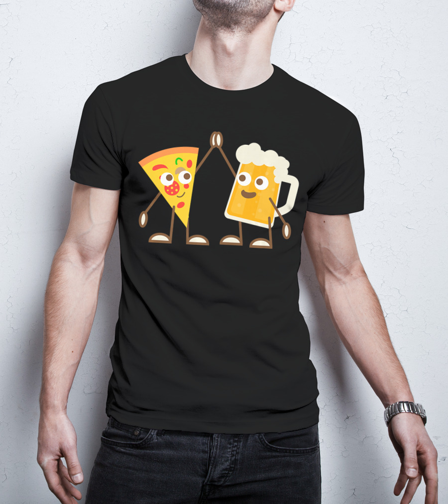 Pizza And Beer Slice High Five Fun T-Shirt