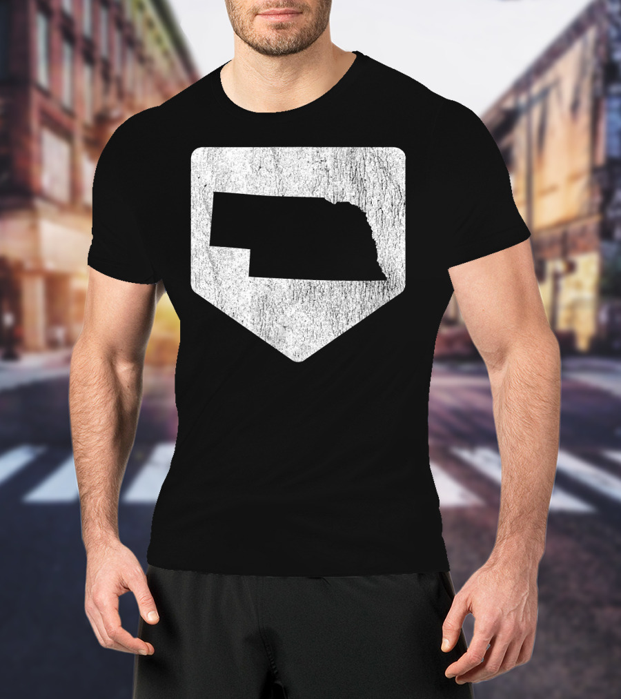 Cool Nebraska Baseball Home Plate State Outline T-Shirt