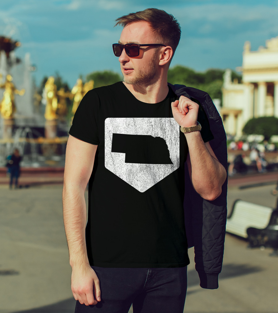 Cool Nebraska Baseball Home Plate State Outline T-Shirt