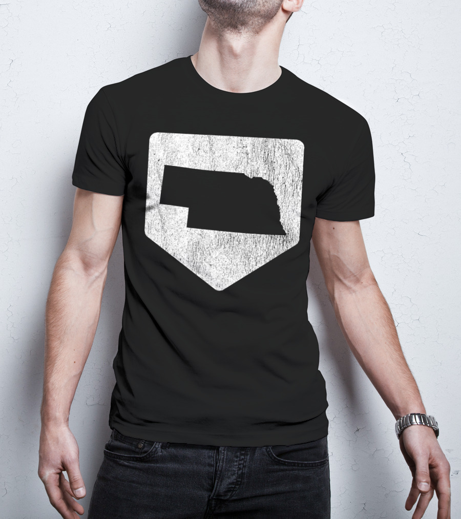 Cool Nebraska Baseball Home Plate State Outline T-Shirt