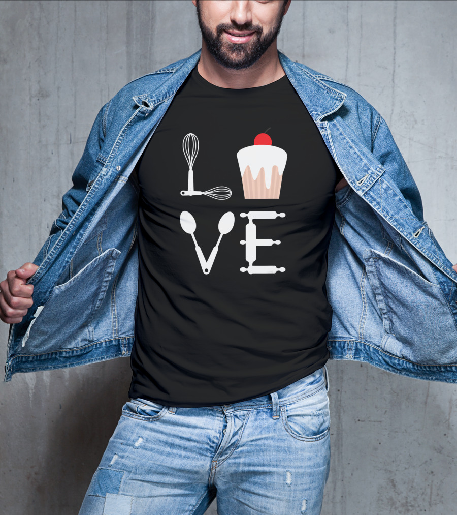 Love Baking Lover Cupcake Whisk Spoon Rolling Pin T-Shirt