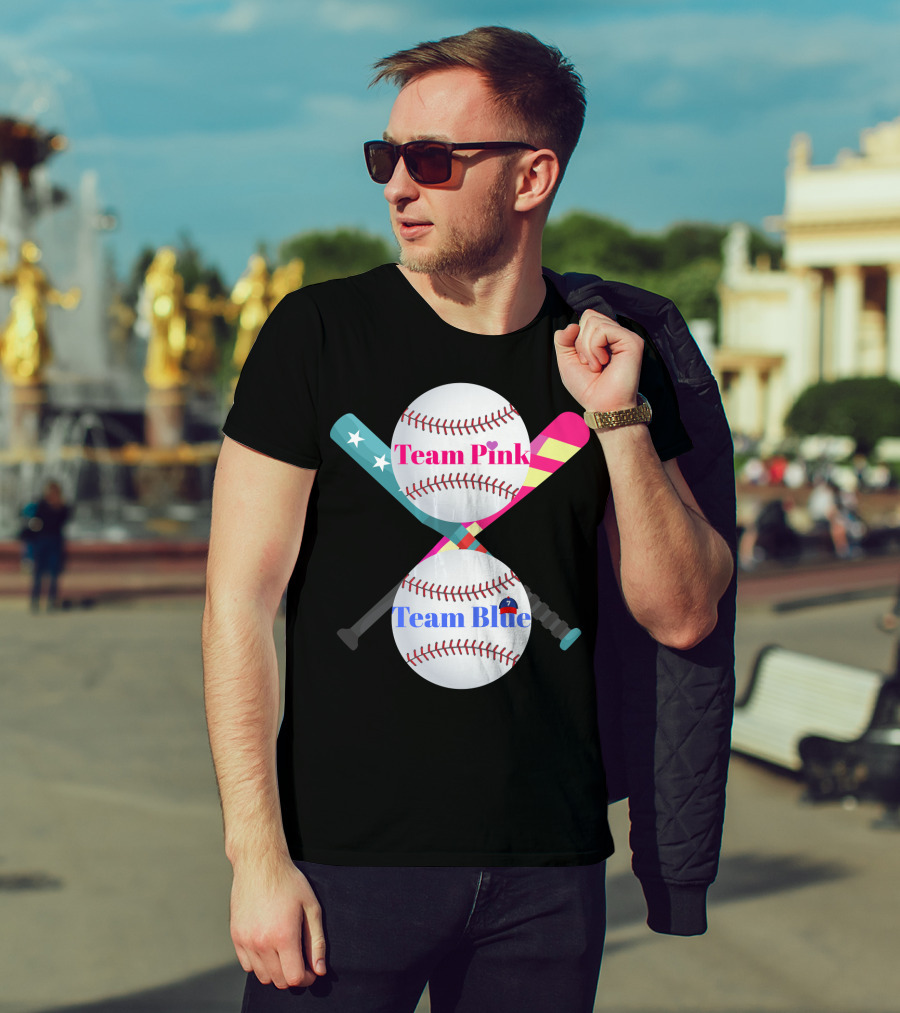 Team Pink Team Blue Cute Baseball Gender Reveal Party T-Shirt