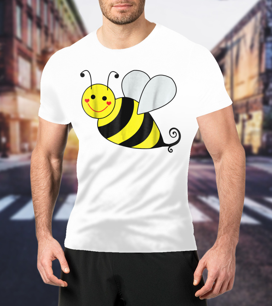 Happy Smiling Cute Bumble Bee With Heart Cheeks T-Shirt