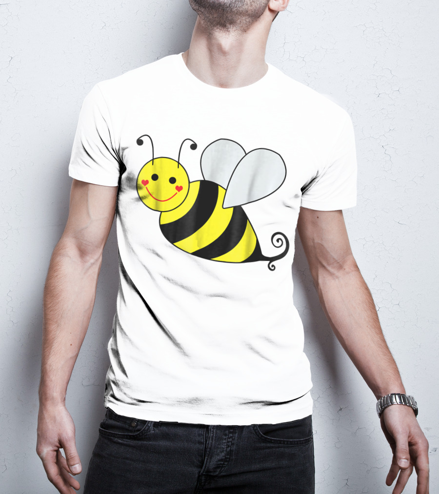 Happy Smiling Cute Bumble Bee With Heart Cheeks T-Shirt