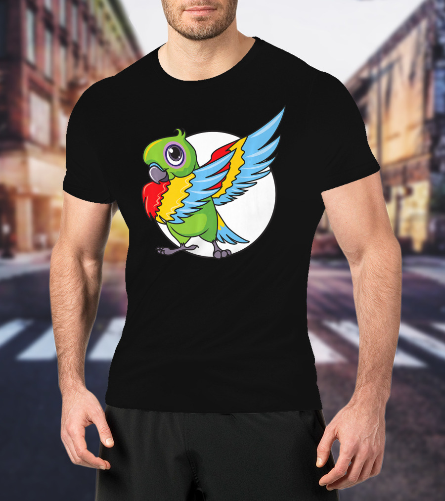 Cute Dabbing Great Green Macaw Parrot Colorful Wings T-Shirt