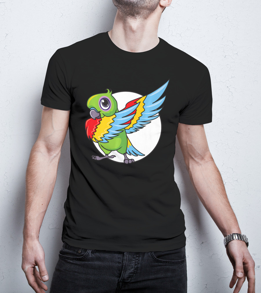 Cute Dabbing Great Green Macaw Parrot Colorful Wings T-Shirt