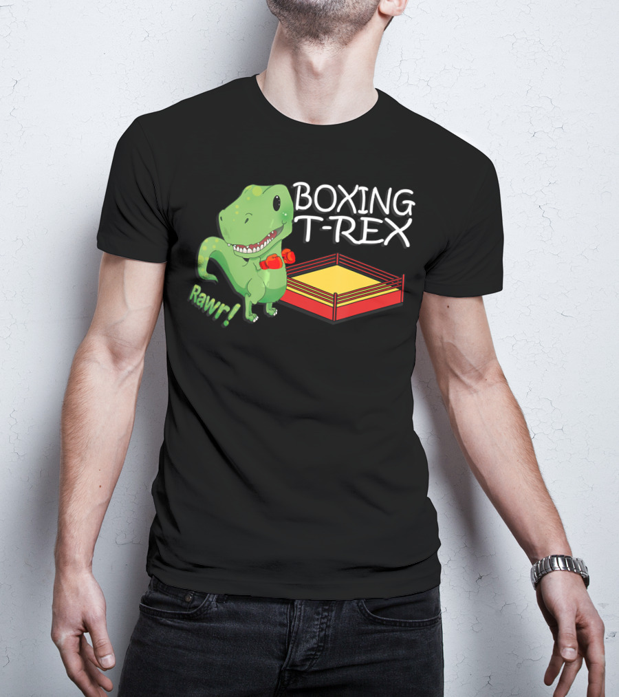 Boxing T-Rex Rawr Dinosaur With Gloves In Ring T-Shirt