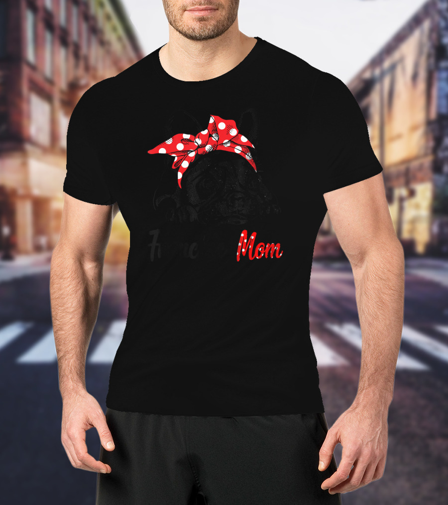 Frenchie Mom Cute French Bulldog With Polka Dot Bow T-Shirt