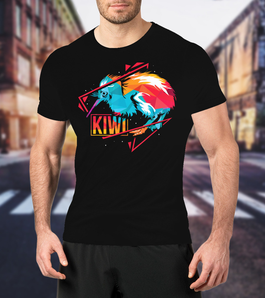 Cute Kiwi Bird New Zealand Colorful Geometric T-Shirt