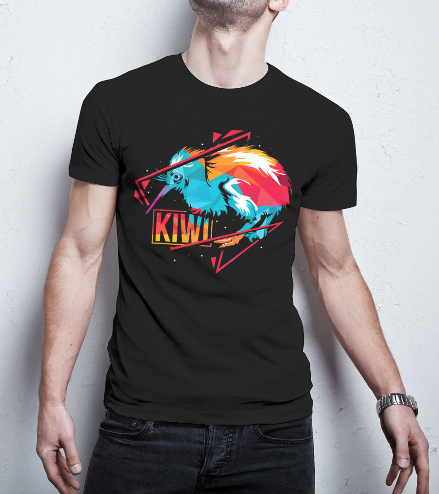 Cute Kiwi Bird New Zealand Colorful Geometric T-Shirt