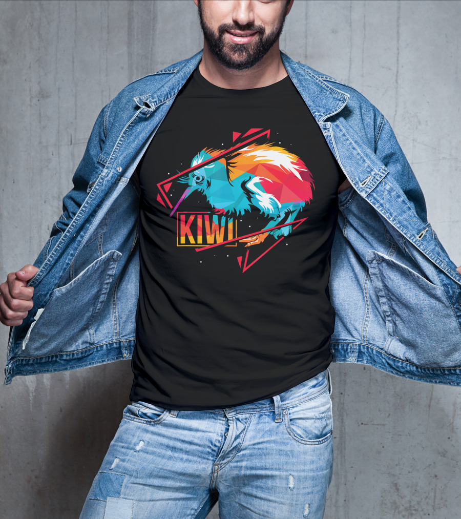 Cute Kiwi Bird New Zealand Colorful Geometric T-Shirt