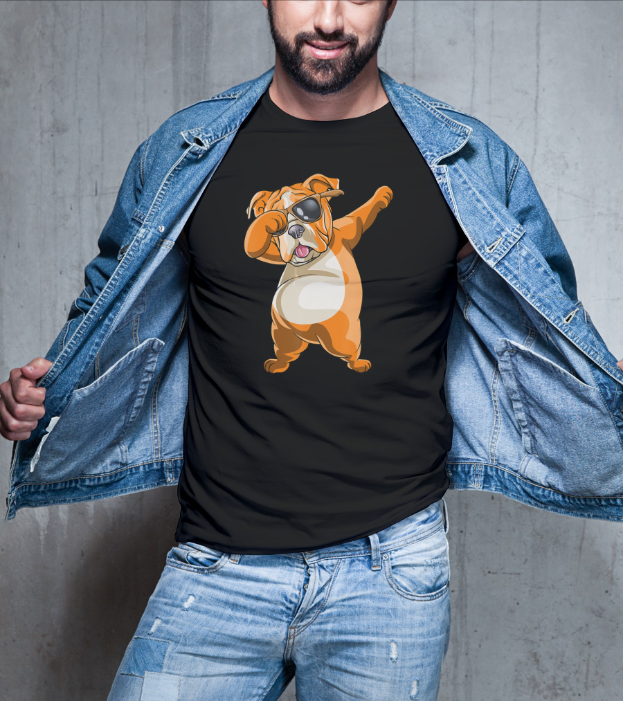 Dabbing English Bulldog Dog Dab With Sunglasses T-Shirt