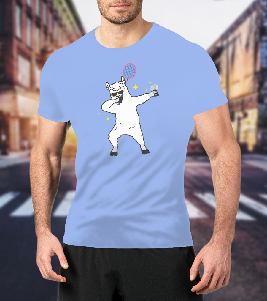 Dabbing Llama Badminton Racket And Shuttlecock T-Shirt