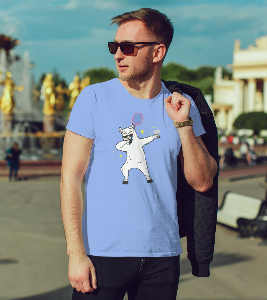 Dabbing Llama Badminton Racket And Shuttlecock T-Shirt