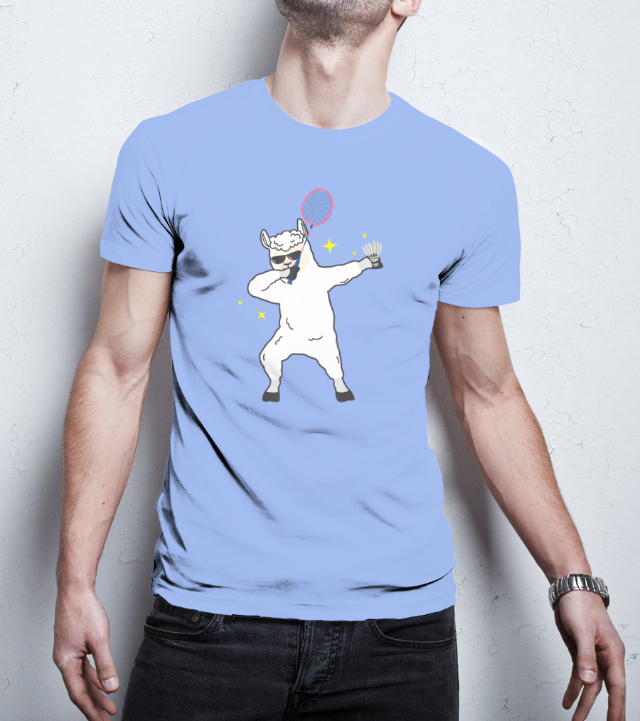 Dabbing Llama Badminton Racket And Shuttlecock T-Shirt