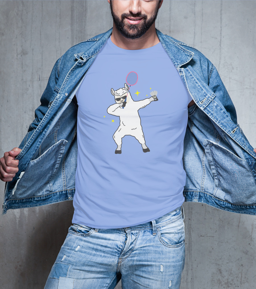 Dabbing Llama Badminton Racket And Shuttlecock T-Shirt