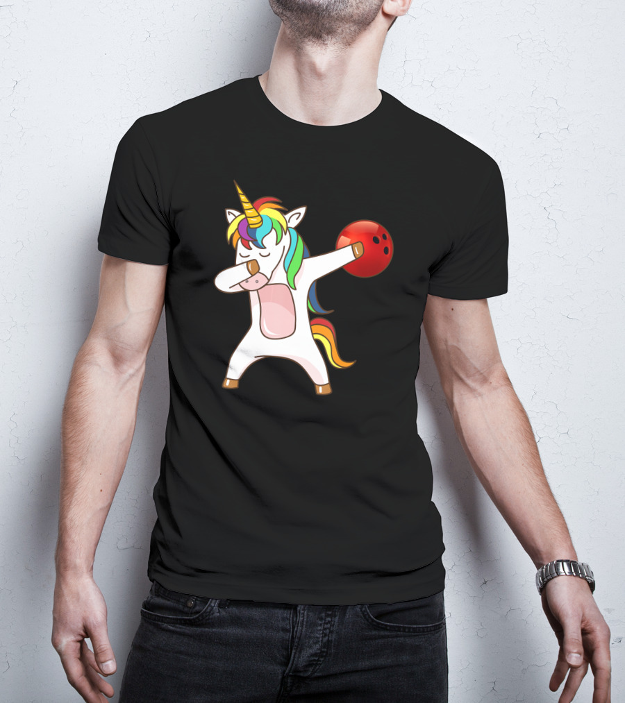 Dabbing Unicorn With Bowling Ball Rainbow Unico T-Shirt