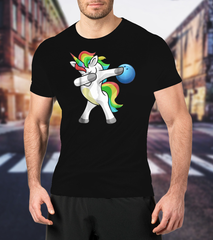 Dabbing Unicorn Rainbow Bowling Funny Dab T-Shirt