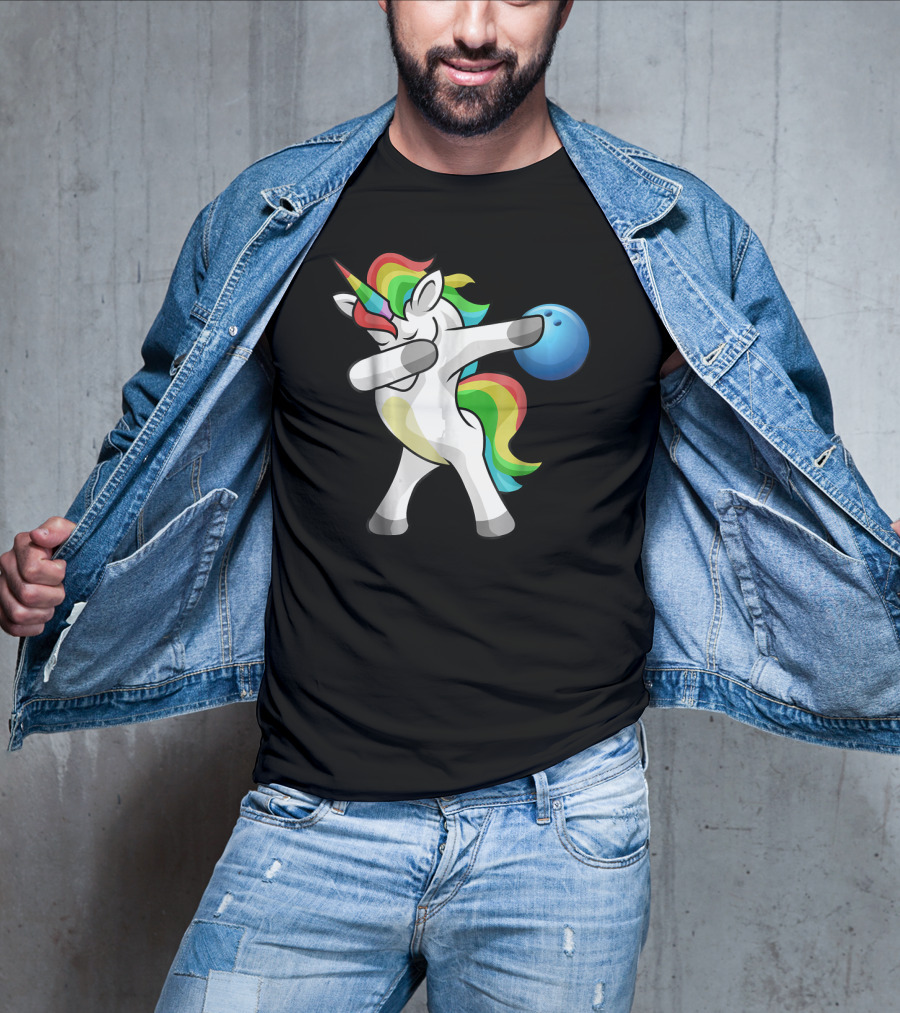 Dabbing Unicorn Rainbow Bowling Funny Dab T-Shirt