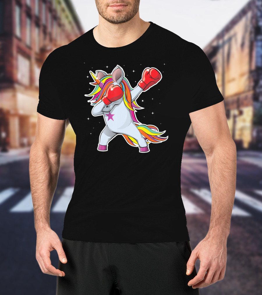 Dabbing Boxing Unicorn With Rainbow Mane And Red Gloves Girl Squad Rules T-Shirt