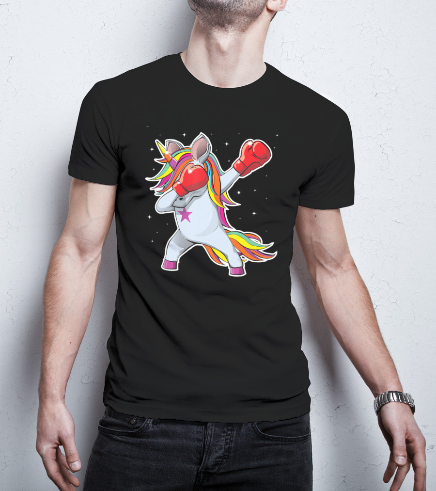 Dabbing Boxing Unicorn With Rainbow Mane And Red Gloves Girl Squad Rules T-Shirt