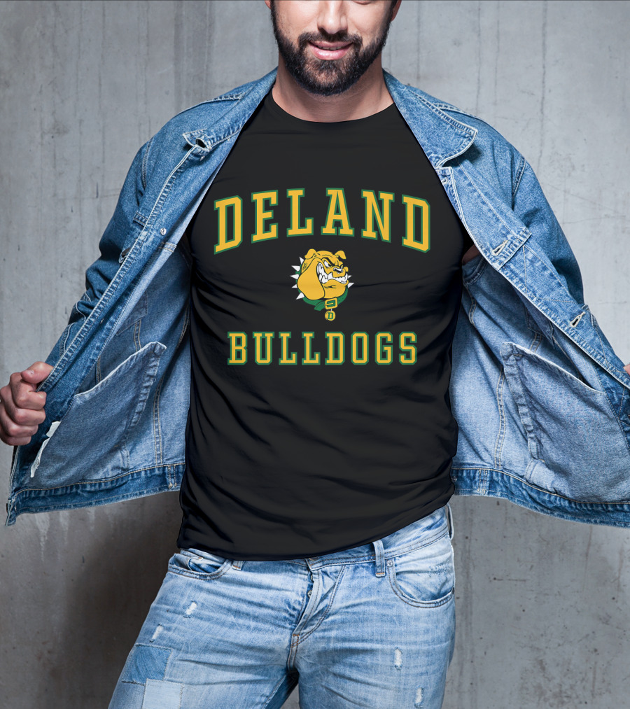 DeLand High School Bulldogs Mascot Logo Yellow Green Text T-Shirt