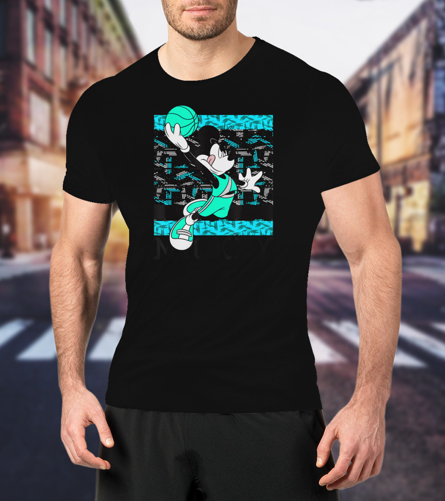 Mickey Mouse Basketball Slam Dunk Teal T-Shirt
