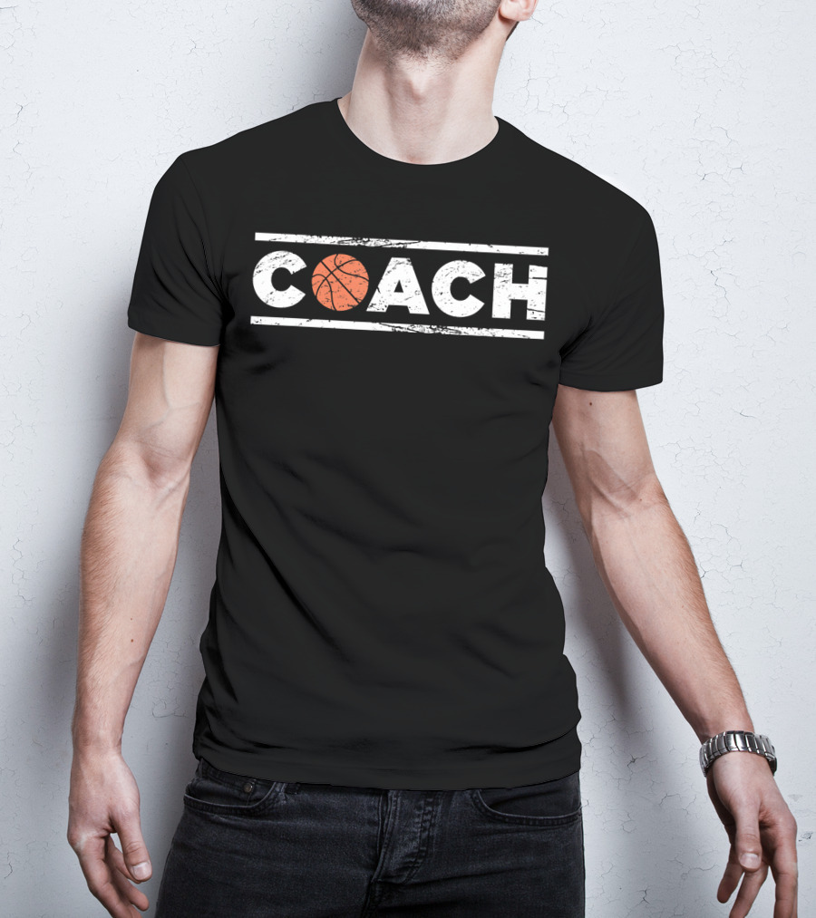 Distressed Basketball Coach Bold Lettering T-Shirt