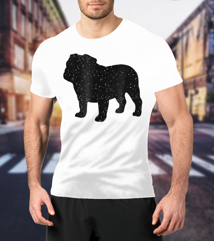 Distressed Black English Bulldog T-Shirt