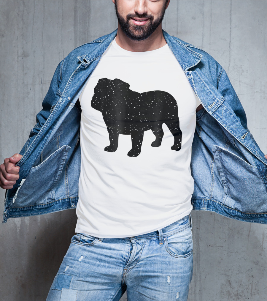 Distressed Black English Bulldog T-Shirt
