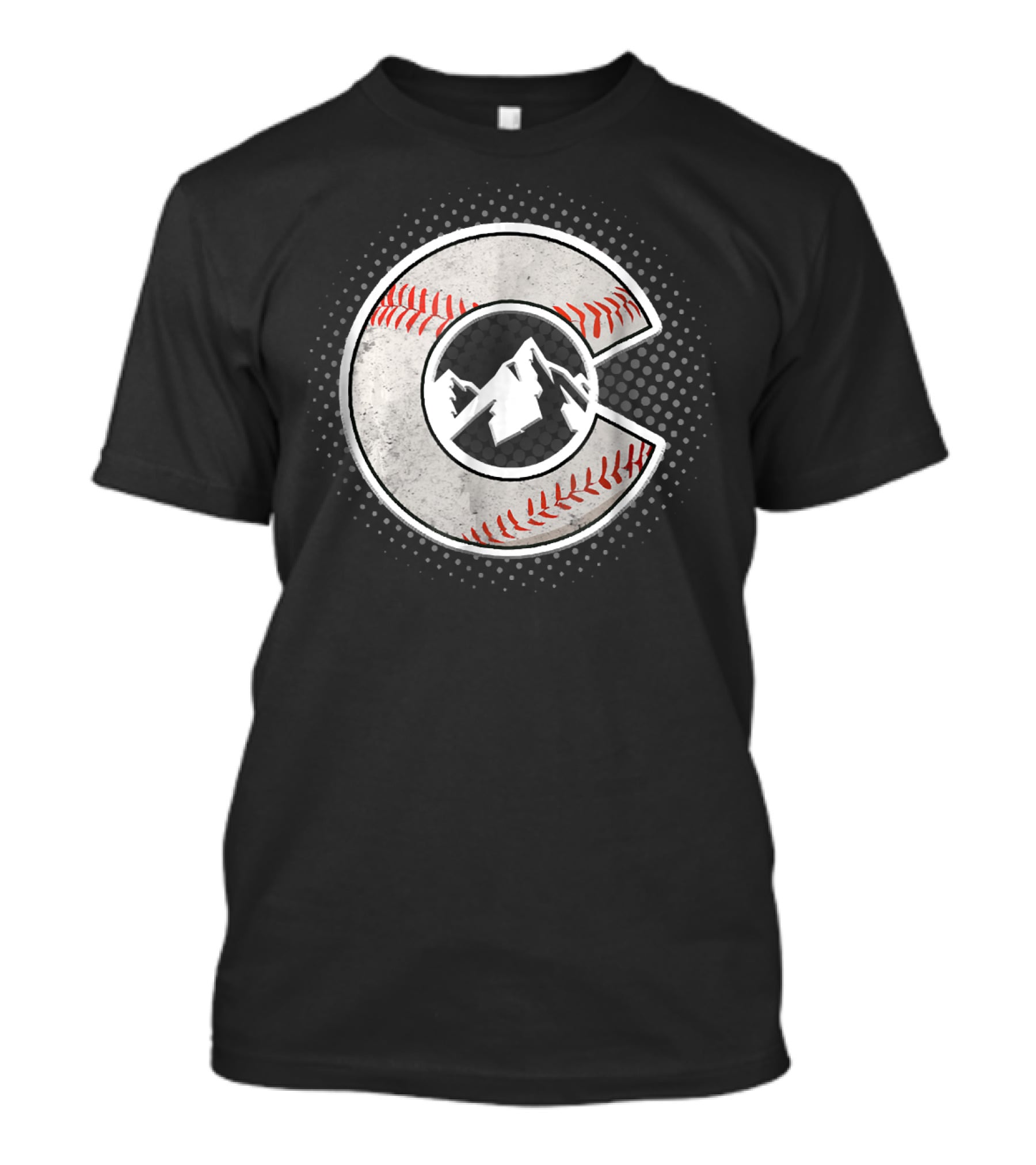 Distressed Colorado Baseball C With Mountain And Stitching T-Shirt