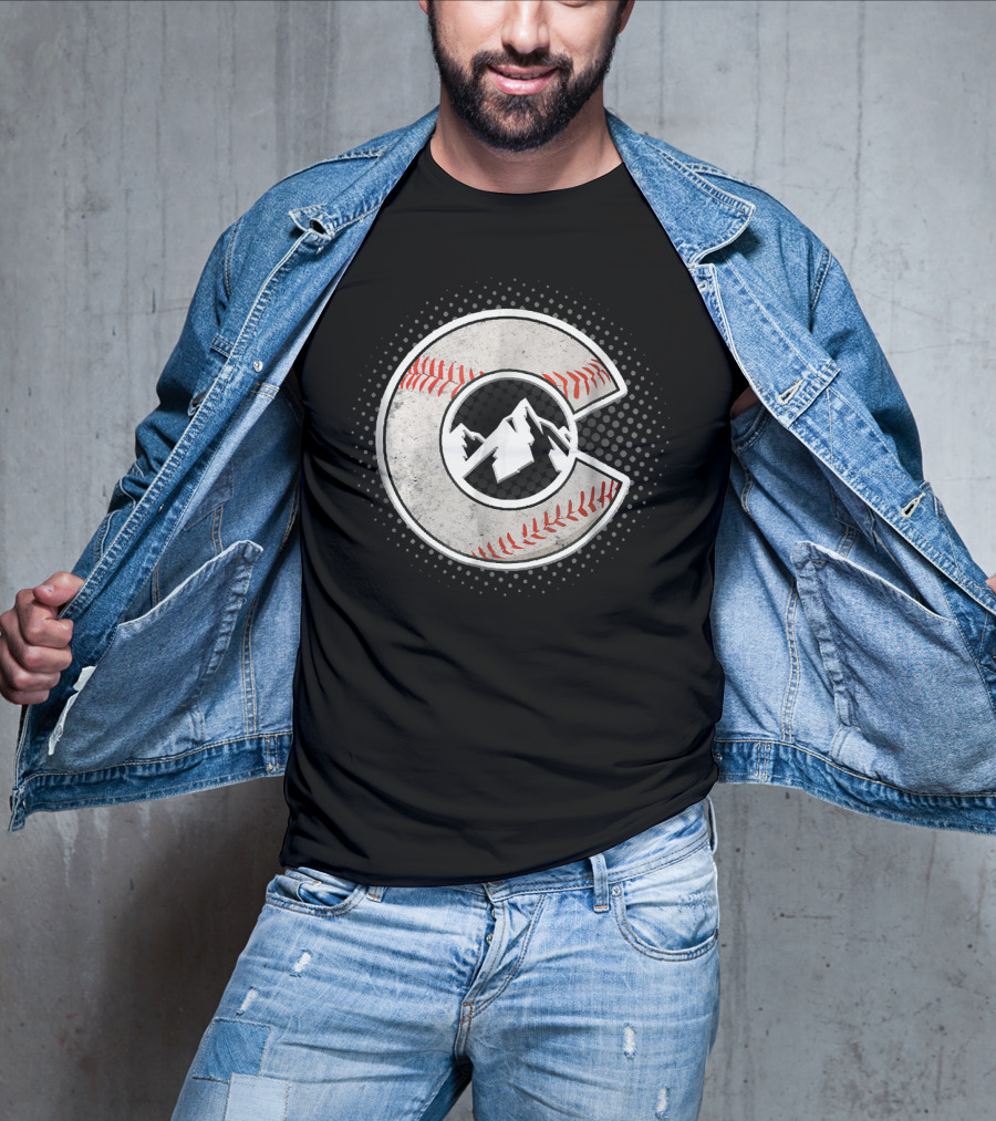 Distressed Colorado Baseball C With Mountain And Stitching T-Shirt